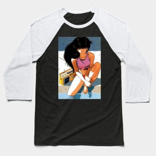 Retro Japanese Anime Sad Girl Summer Pool Side Vaporwave Aesthetic Shirt Baseball T-Shirt